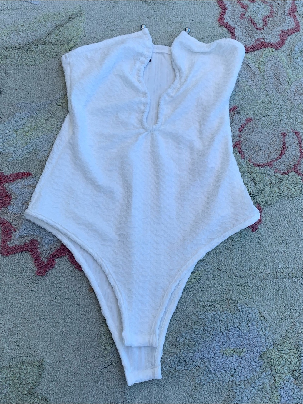 White Textured Keyhole Bodysuit